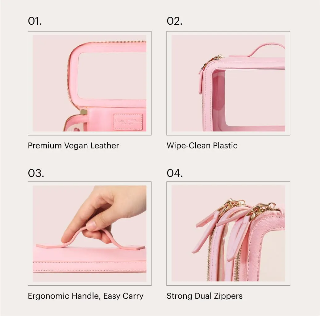 Goodies Lab Beauty Goodies Pink Makeup Bag Pink Cosmetic Bag Make Up Bag for Women, Travel Makeup Bag Organizer Clear Makeup Bags For Traveling, Clear Makeup Case Cosmetic Case Cosmetic Travel Bag