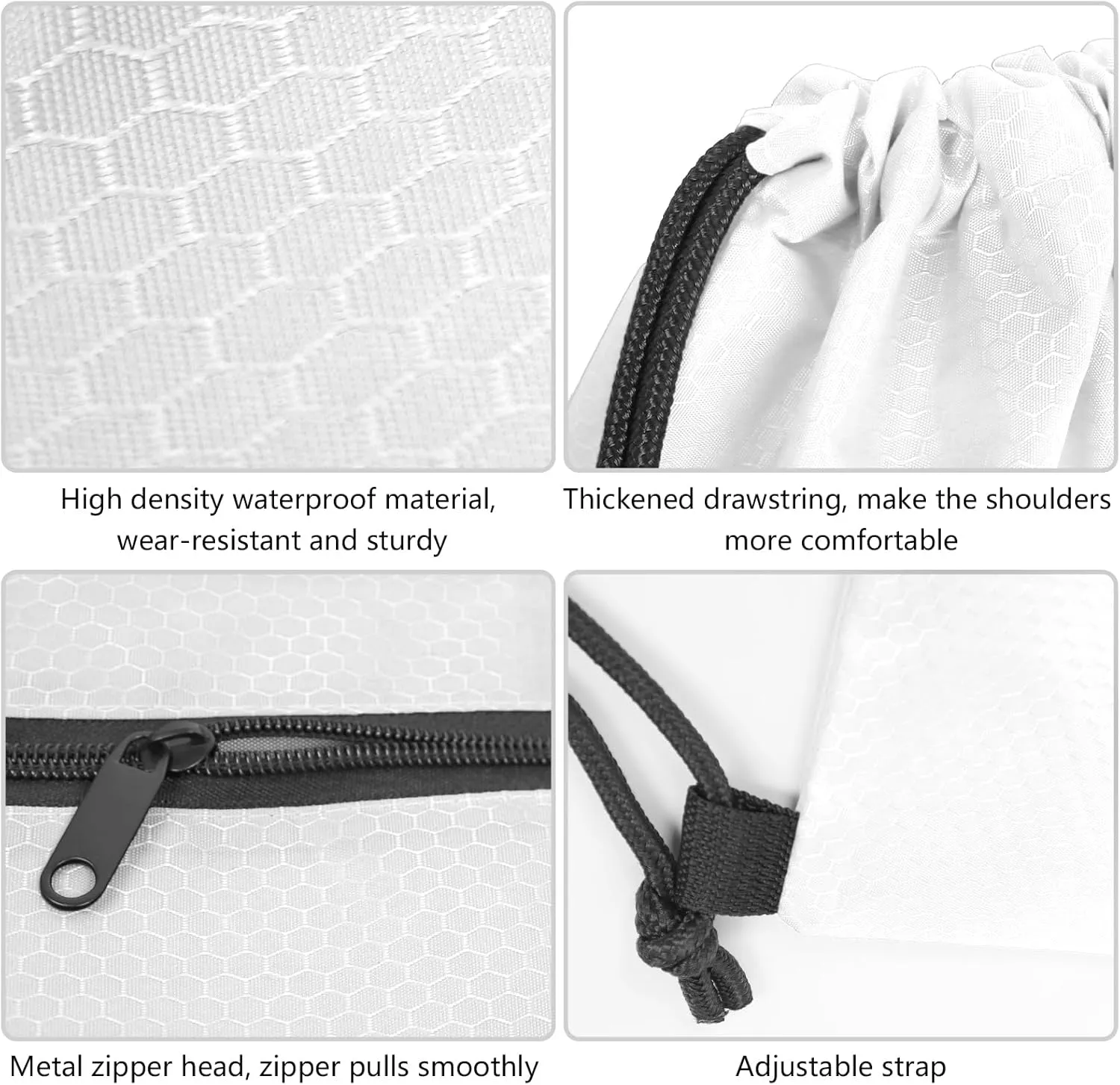 GoodtoU Gym Bags, Waterproof Cinch Bags with Zipper Pocket, Swim Backpack for Men Women (White 2 pcs)