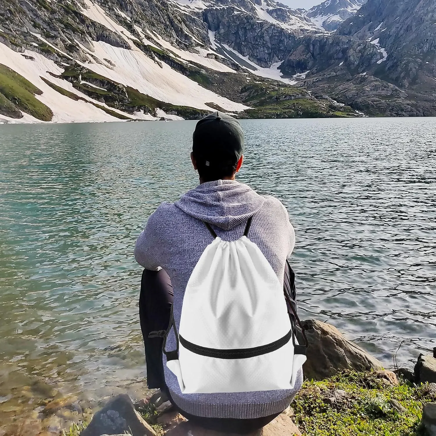GoodtoU Gym Bags, Waterproof Cinch Bags with Zipper Pocket, Swim Backpack for Men Women (White 2 pcs)
