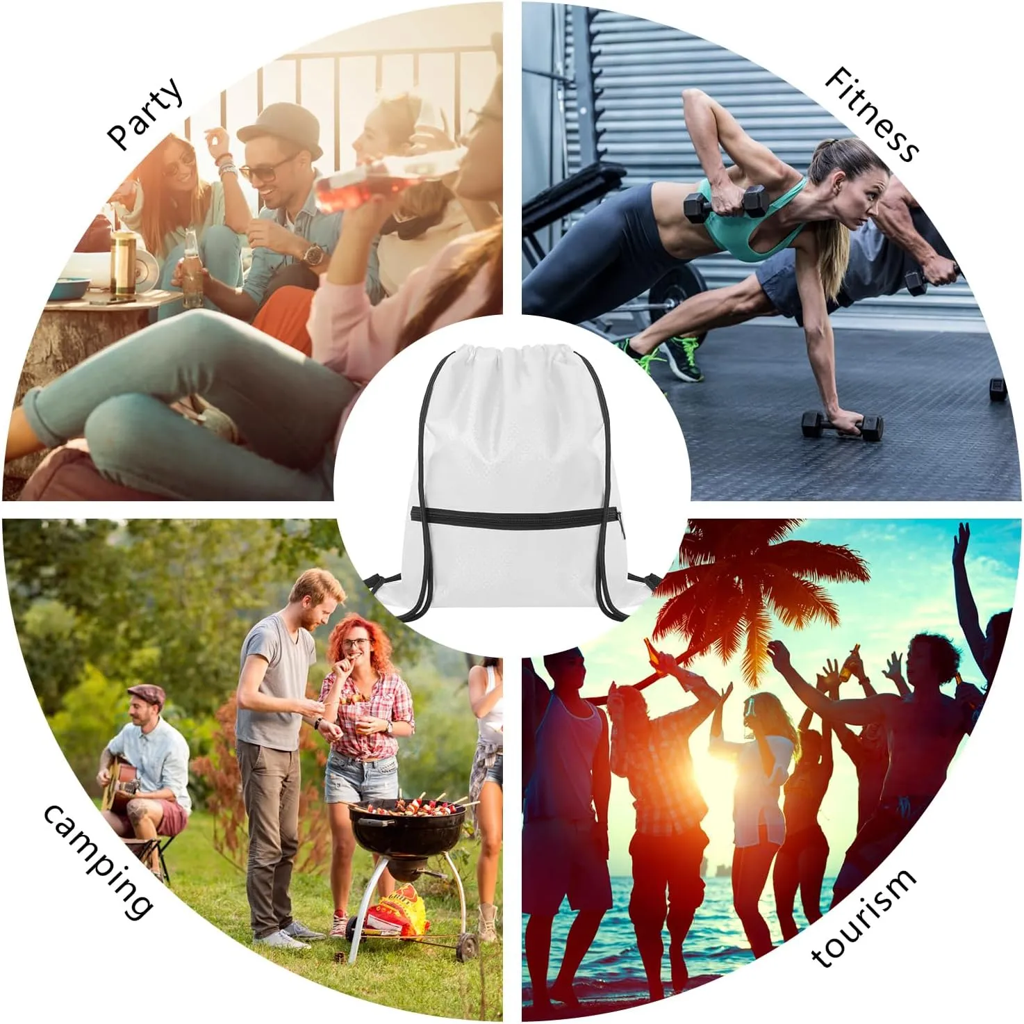GoodtoU Gym Bags, Waterproof Cinch Bags with Zipper Pocket, Swim Backpack for Men Women (White 2 pcs)
