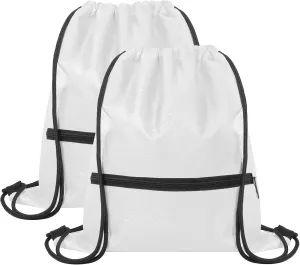 GoodtoU Gym Bags, Waterproof Cinch Bags with Zipper Pocket, Swim Backpack for Men Women (White 2 pcs)