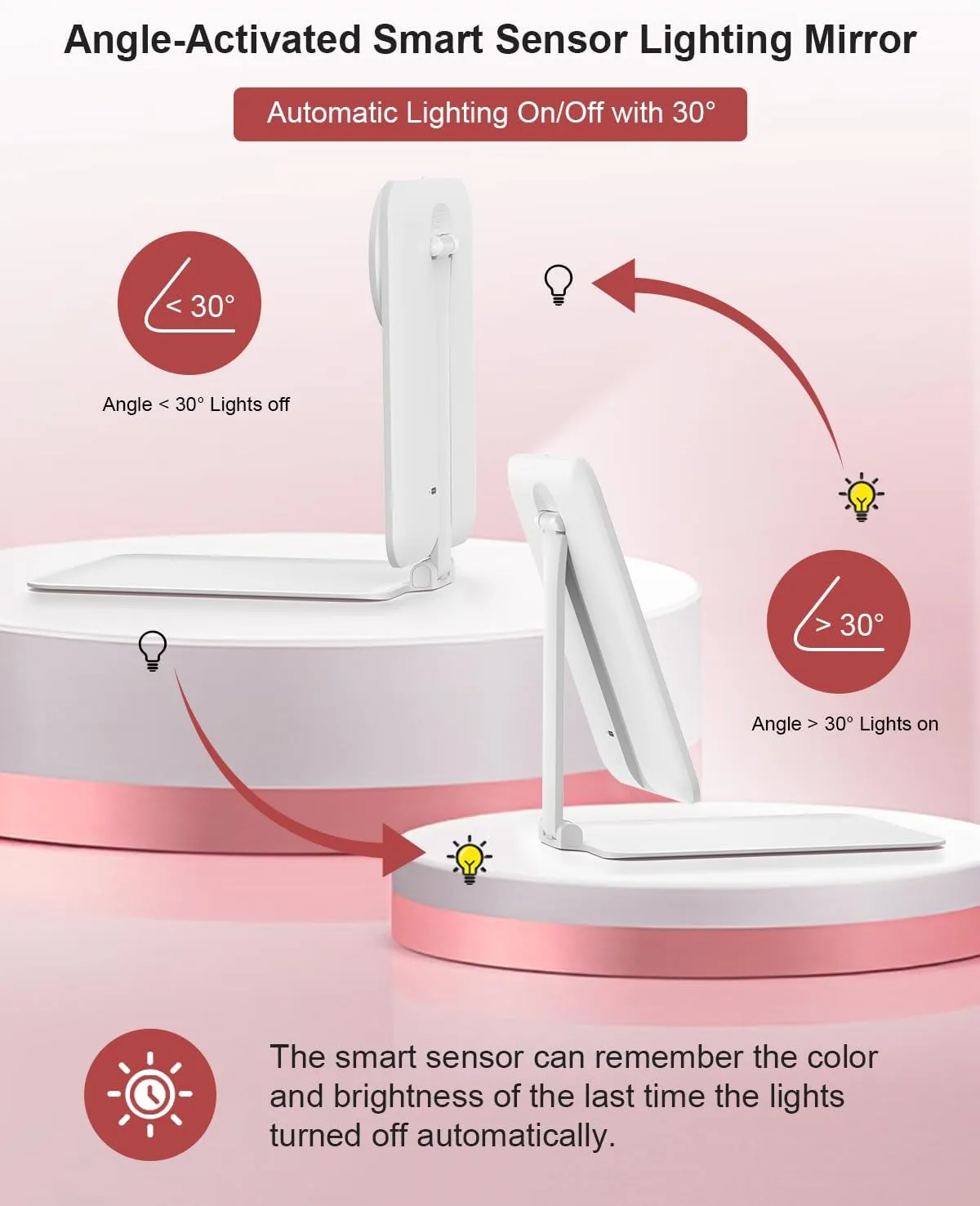 Gospire Travel Makeup Mirror with Lights and Magnification 10X, Portable Make Up Compact Tabletop with Adjustable Stand, 3 Colored Light Rechargeable Lighted LED Cosmetic Vanity- White