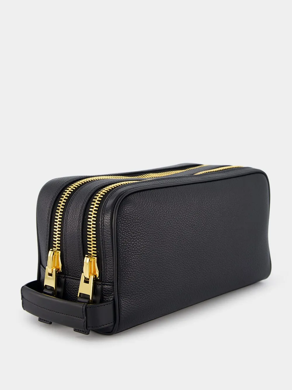 Grain Leather Double Zip Dopp Wash Bag
