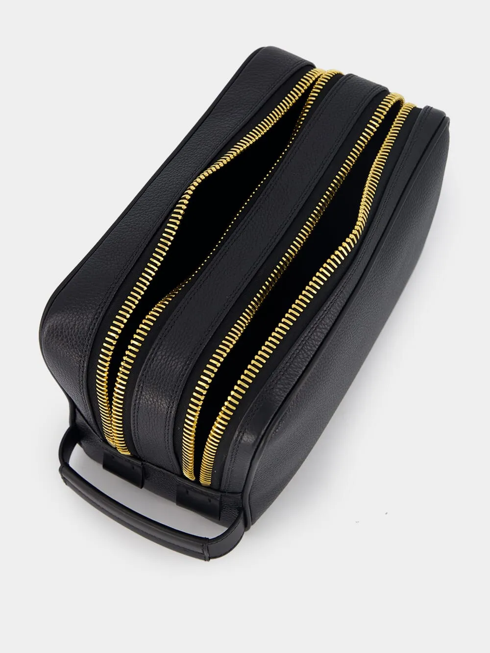 Grain Leather Double Zip Dopp Wash Bag