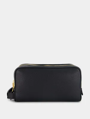 Grain Leather Double Zip Dopp Wash Bag