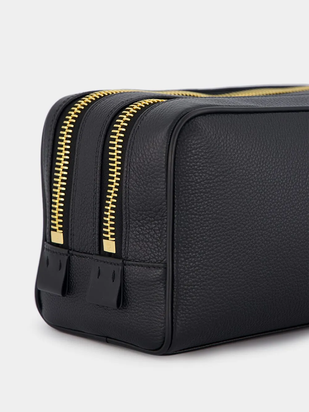 Grain Leather Double Zip Dopp Wash Bag