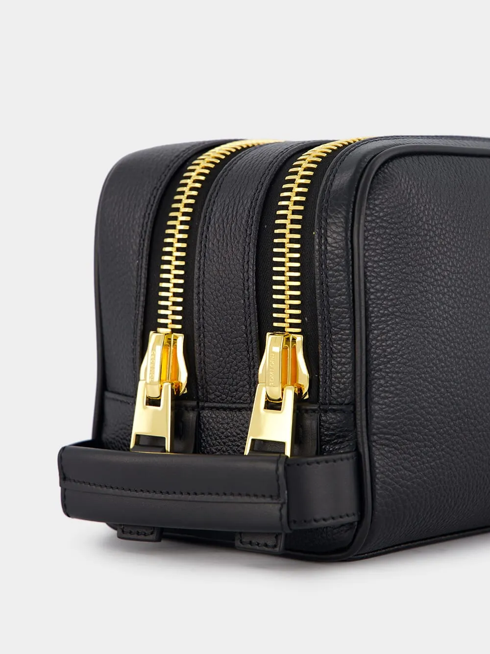 Grain Leather Double Zip Dopp Wash Bag