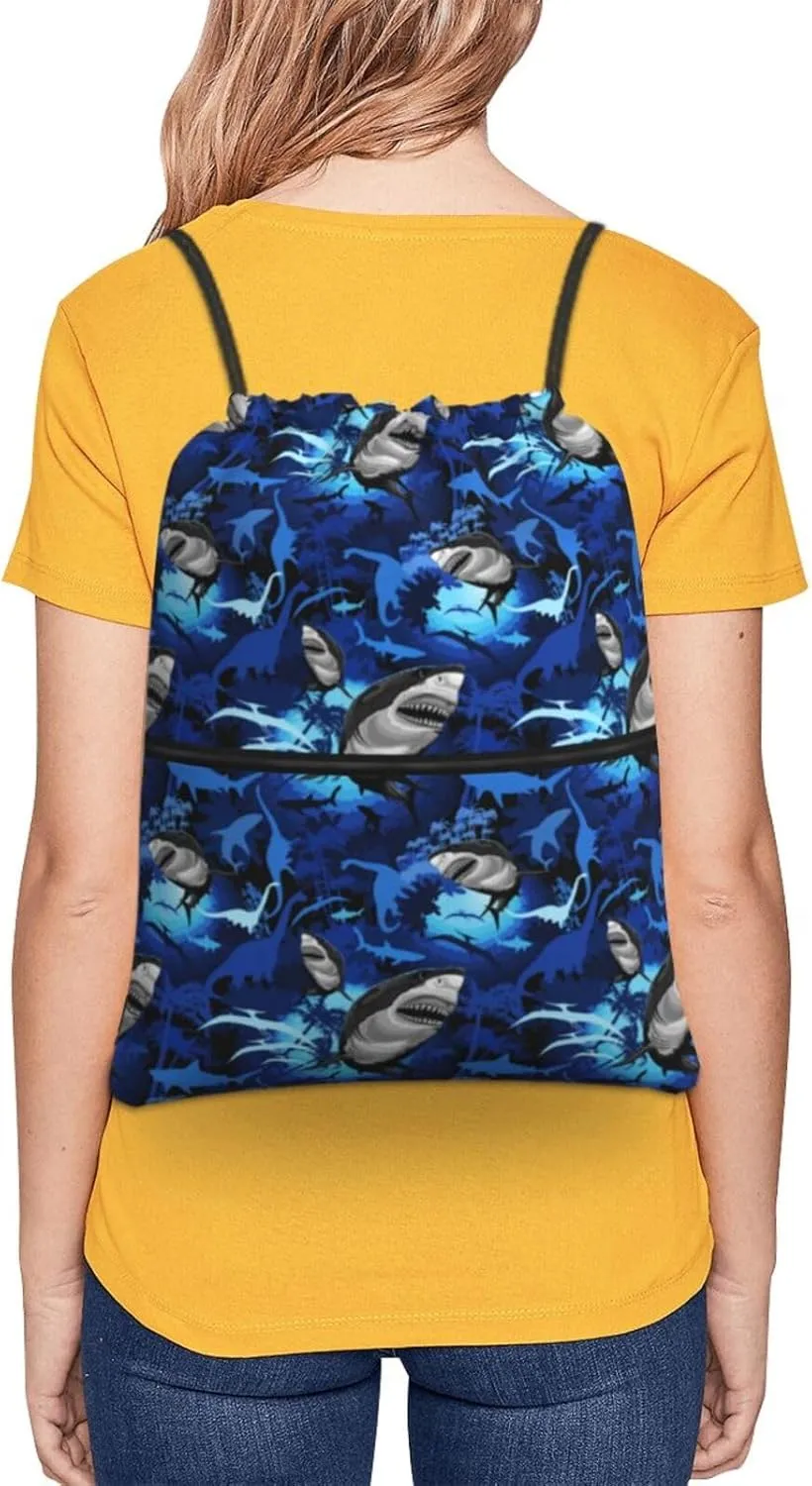 Great White Shark Sharks Drawstring Backpack Unisex Gym Bags Sport String Bag for Hiking Yoga Travel Swimming Beach 15 X 18 Inch