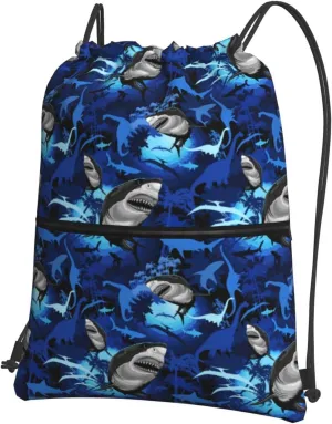 Great White Shark Sharks Drawstring Backpack Unisex Gym Bags Sport String Bag for Hiking Yoga Travel Swimming Beach 15 X 18 Inch