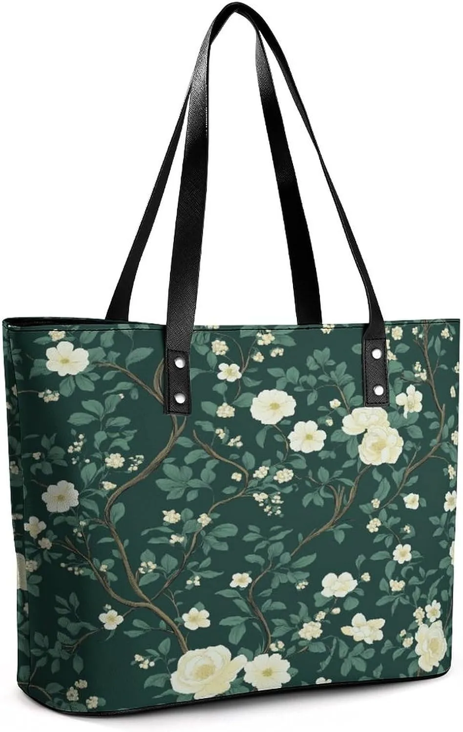 Green Floral Chinoiserie Pattern Women Soft Leather Handbags Tote Purses Shoulder Bucket Bags