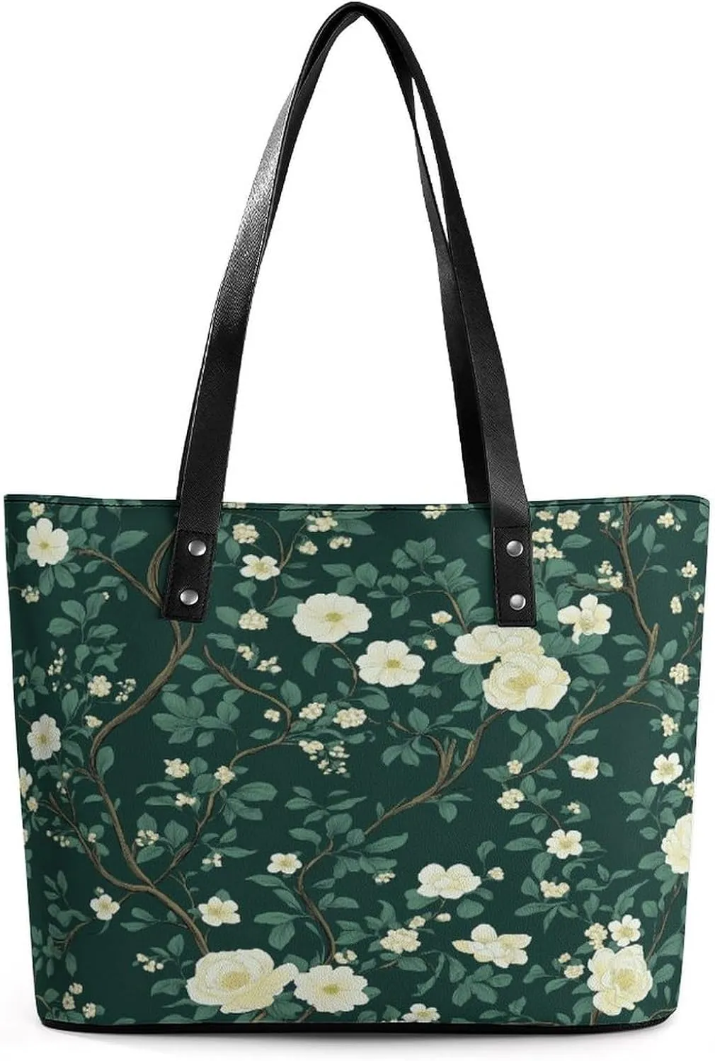 Green Floral Chinoiserie Pattern Women Soft Leather Handbags Tote Purses Shoulder Bucket Bags