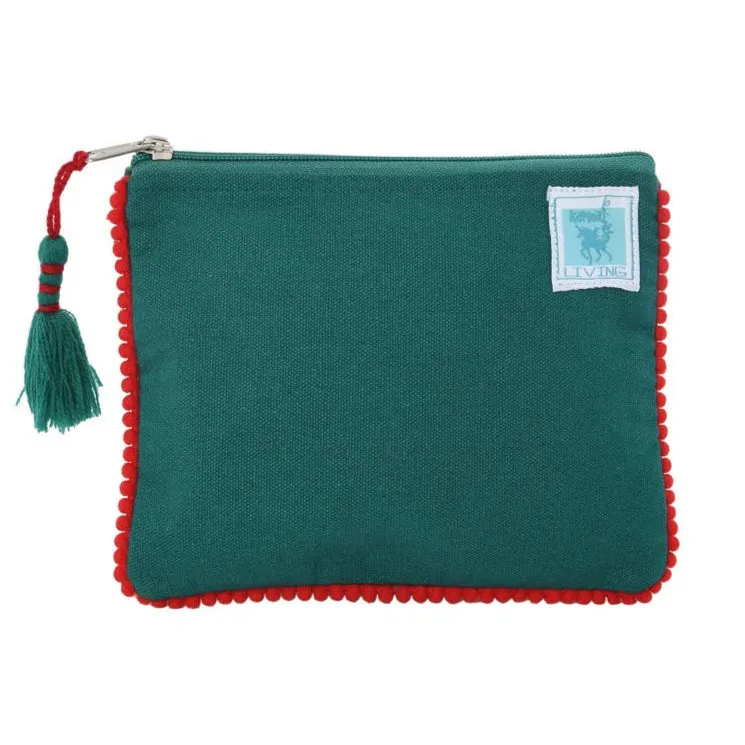 Green Floral Embroidered Velvet Zipper Pouch