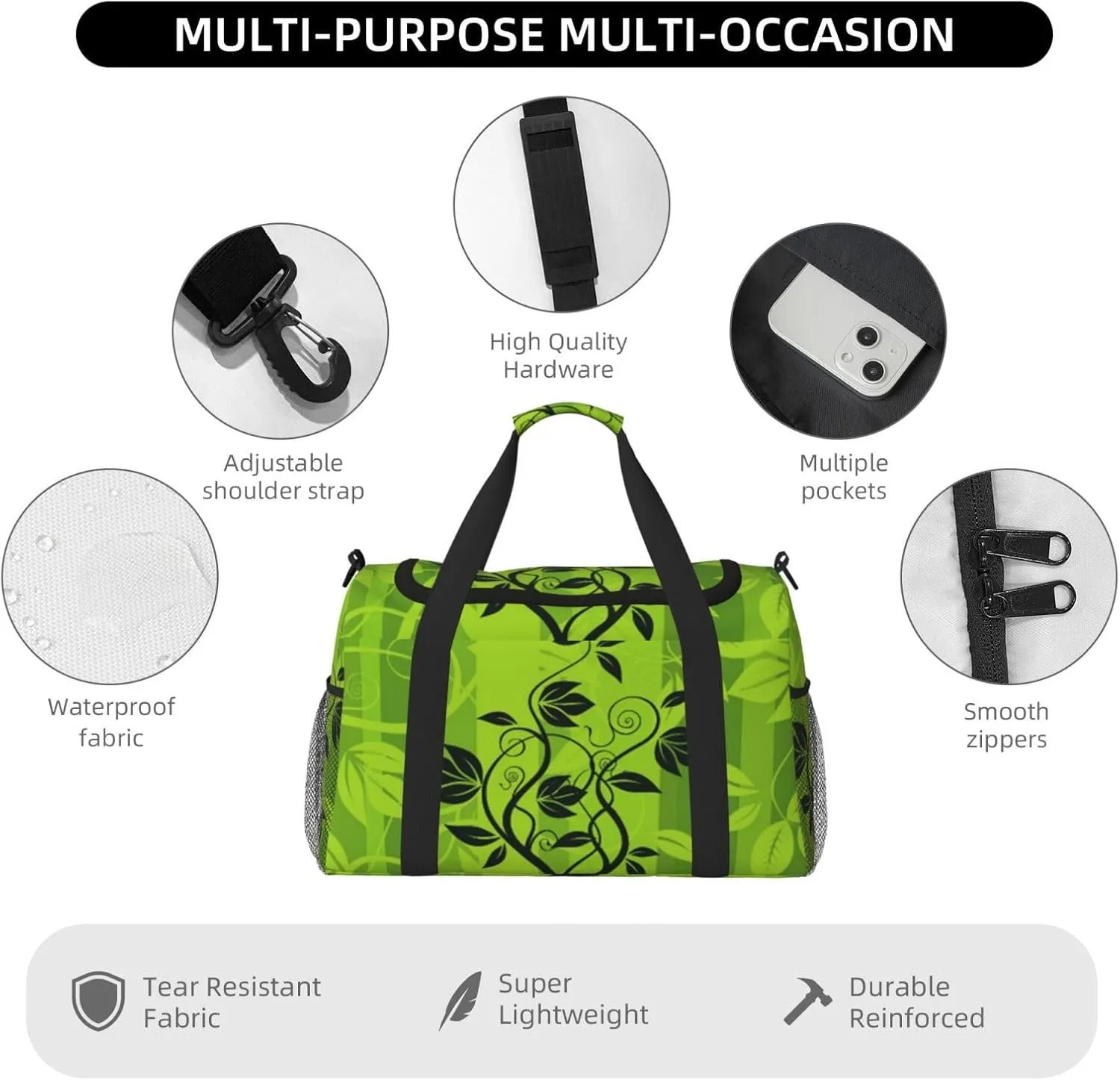 Green Foliage Shading Tree Grass Travel Duffel Bag Large Foldable Waterproof Overnight Bag For Beach Swim Bags Pool Sports Gym