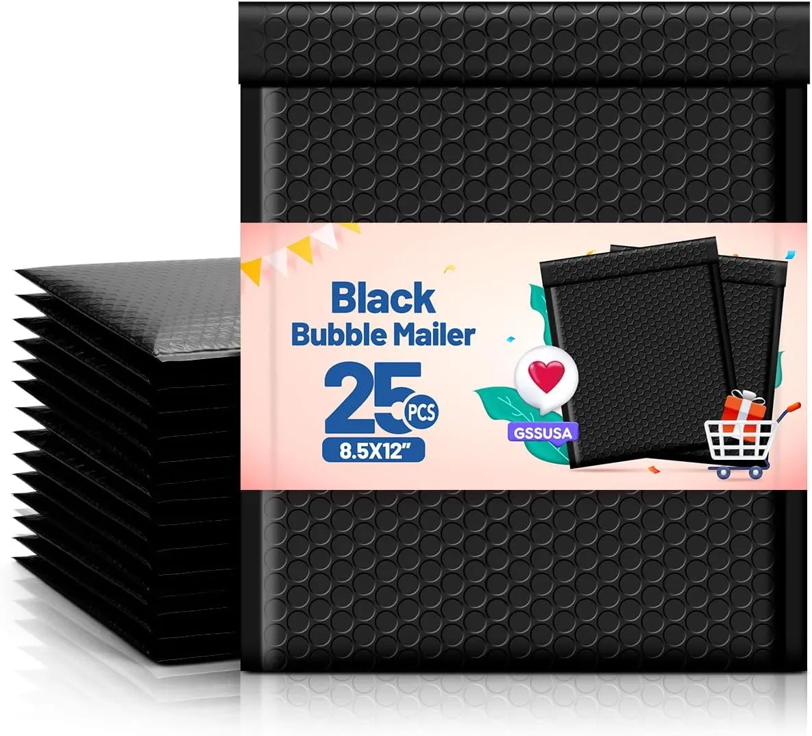 GSSUSA Black Bubble Mailers 8.5x12 large Padded Envelopes 25 Pack,Self-Seal Shipping Mailer, Packaging Bags, Small Business Supplies,Mailing Bags, Packaging for Small Business, Black