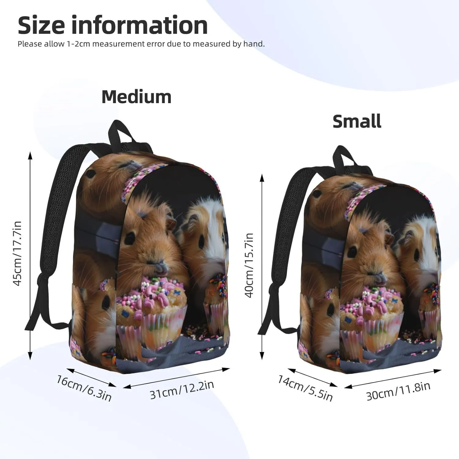 Guinea Pigs and Cupcakes print Hiking Backpack Casual Daypack Outdoor Travel Backpacks Bookbag for Men Women Adult