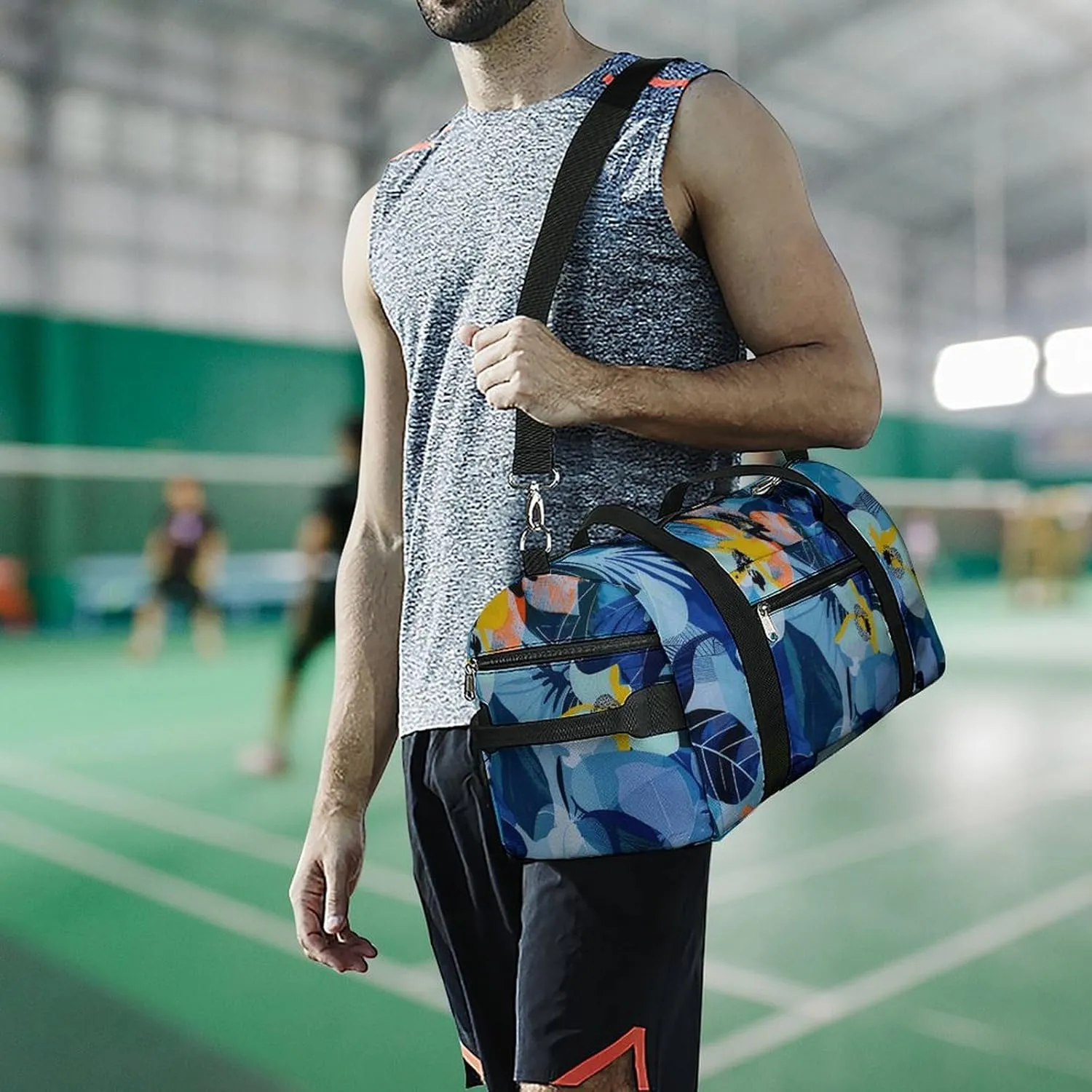 Gym Bag Abstract Floral Print Duffel Bag for Men Women Overnight Bag with Shoe Compartment Workout Bags