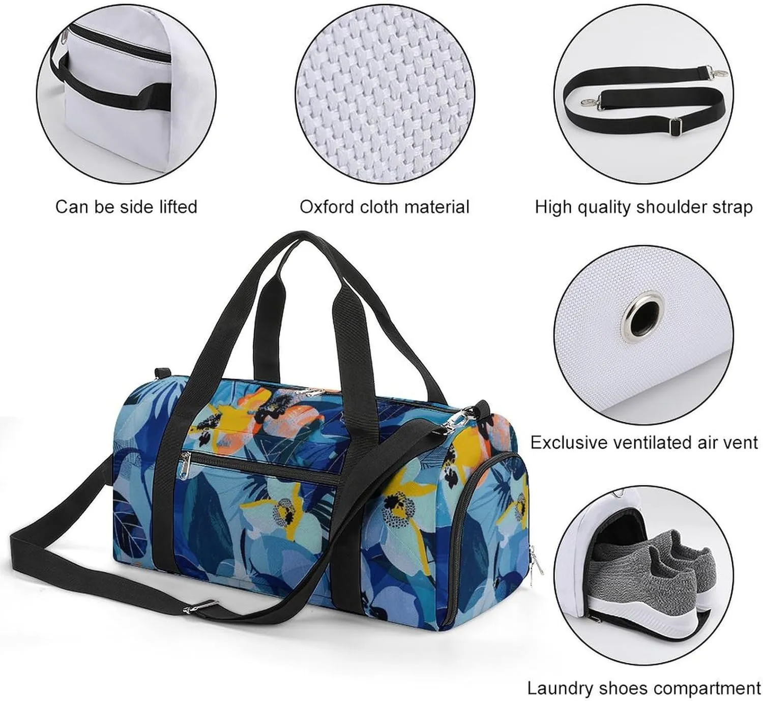 Gym Bag Abstract Floral Print Duffel Bag for Men Women Overnight Bag with Shoe Compartment Workout Bags