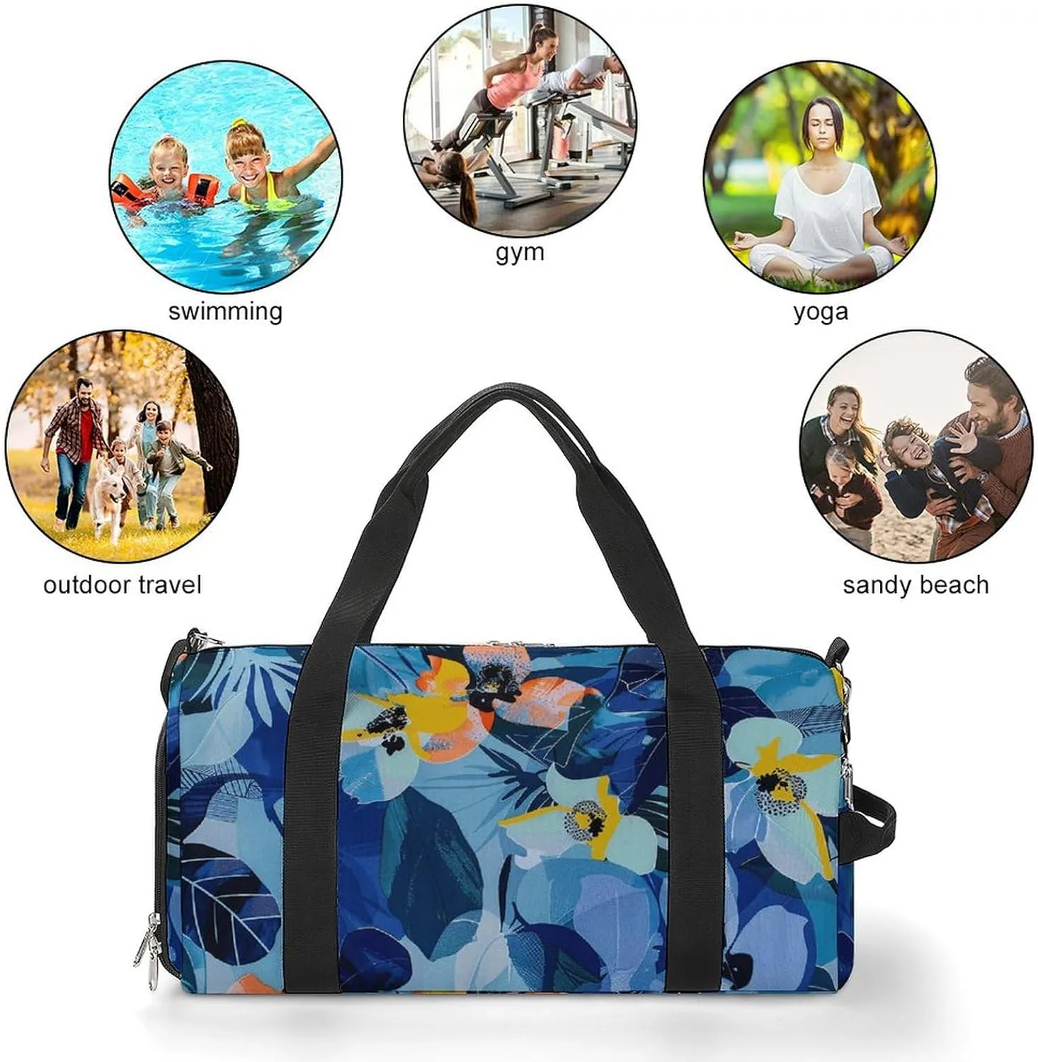 Gym Bag Abstract Floral Print Duffel Bag for Men Women Overnight Bag with Shoe Compartment Workout Bags