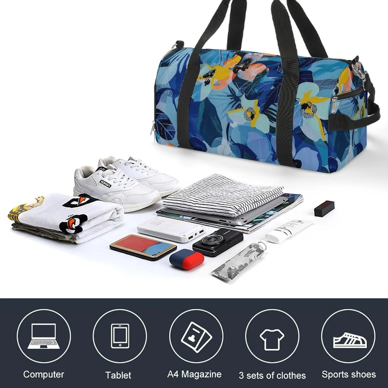 Gym Bag Abstract Floral Print Duffel Bag for Men Women Overnight Bag with Shoe Compartment Workout Bags