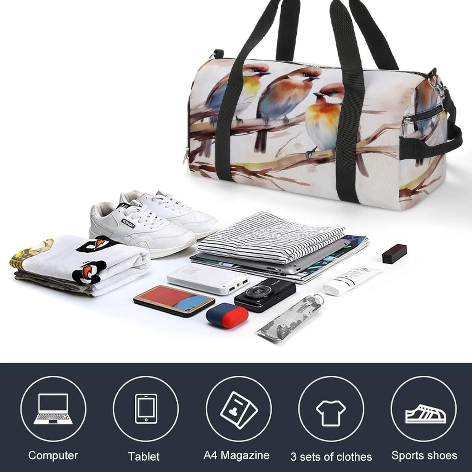 Gym Bag Birds Resting On Tree Branch Duffel Bag for Men Women Overnight Bag with Shoe Compartment Workout Bags