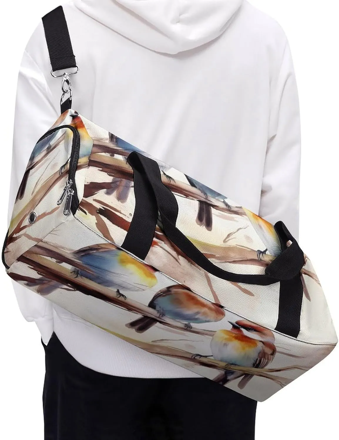 Gym Bag Birds Resting On Tree Branch Duffel Bag for Men Women Overnight Bag with Shoe Compartment Workout Bags