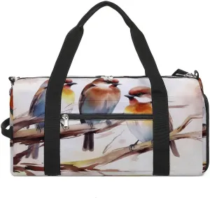 Gym Bag Birds Resting On Tree Branch Duffel Bag for Men Women Overnight Bag with Shoe Compartment Workout Bags