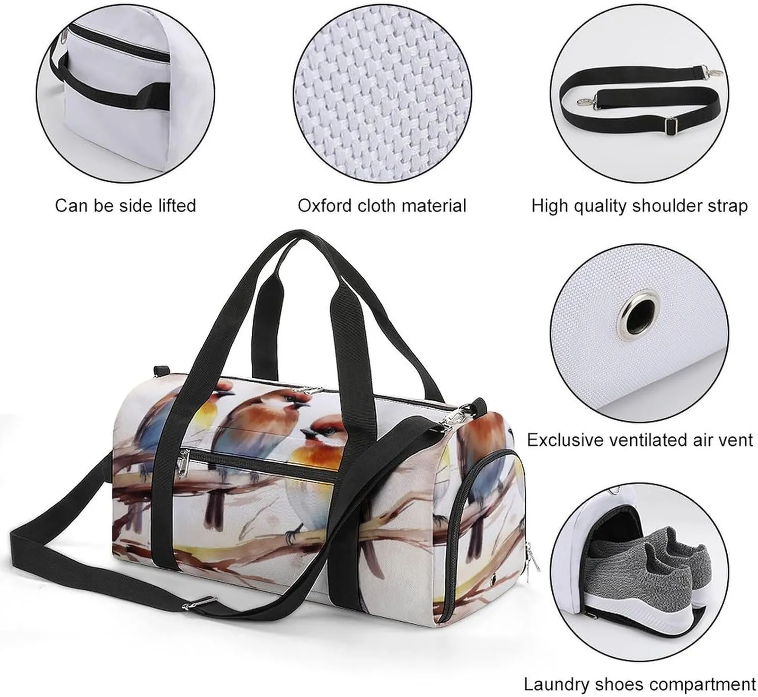 Gym Bag Birds Resting On Tree Branch Duffel Bag for Men Women Overnight Bag with Shoe Compartment Workout Bags
