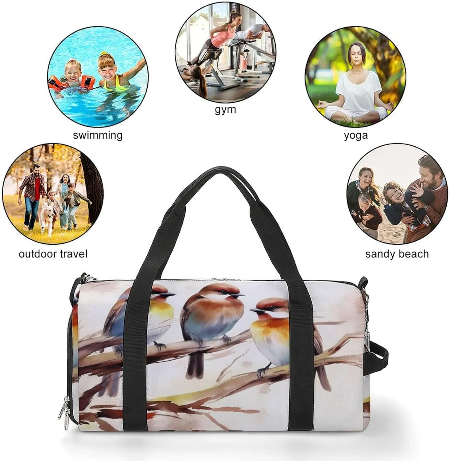 Gym Bag Birds Resting On Tree Branch Duffel Bag for Men Women Overnight Bag with Shoe Compartment Workout Bags