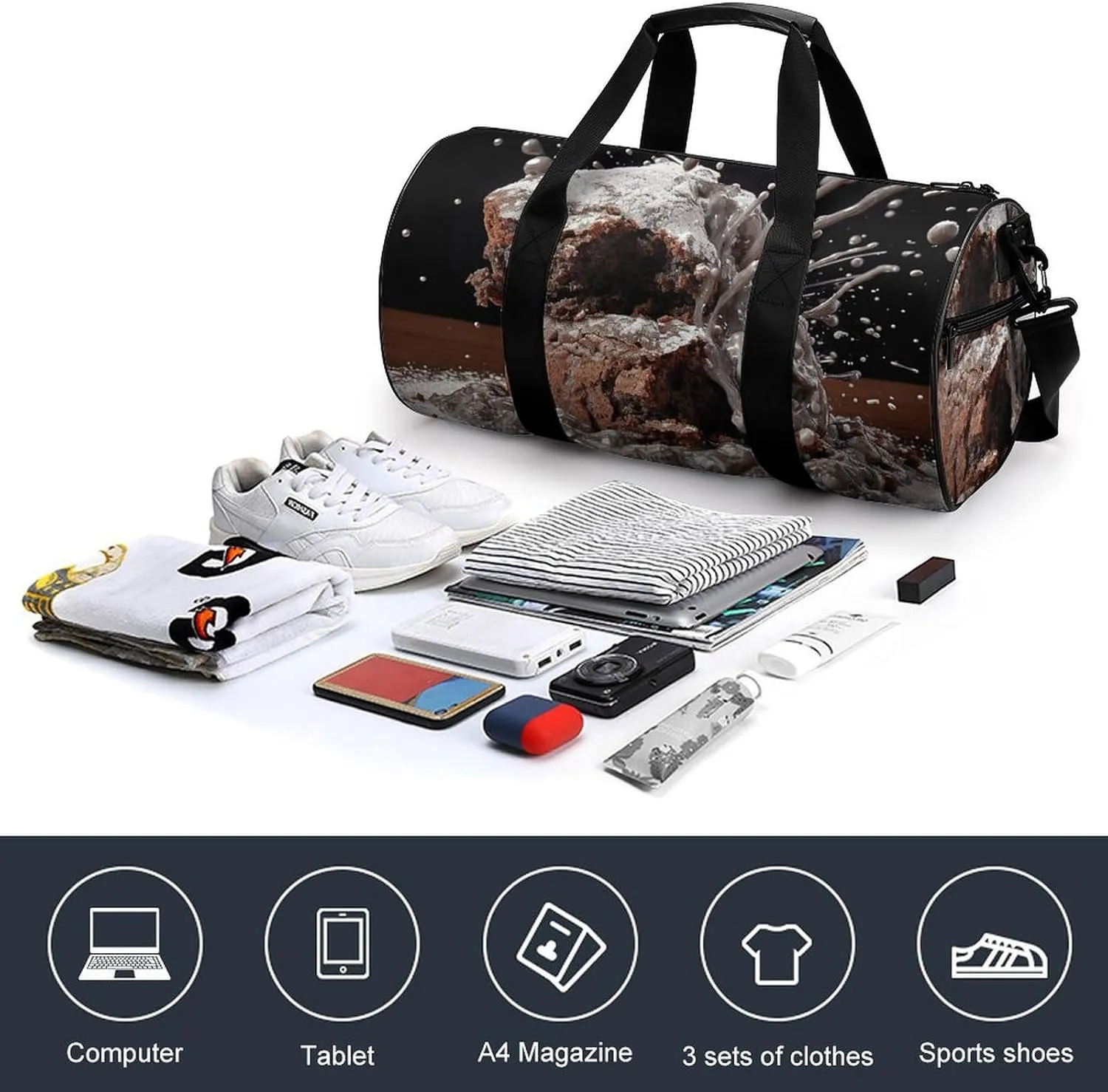 Gym Bag Cake And Sugar Powder Duffel Bag for Men Women Overnight Bag with Shoe Compartment Workout Bags