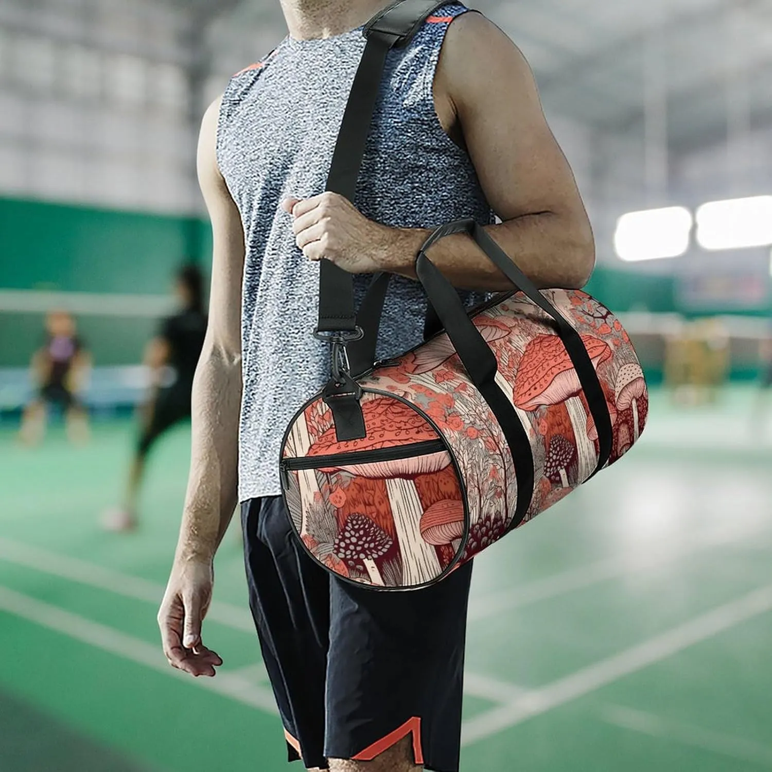 Gym Bag Cartoon Mushroom Duffel Bag for Men Women Overnight Bag with Shoe Compartment Workout Bags