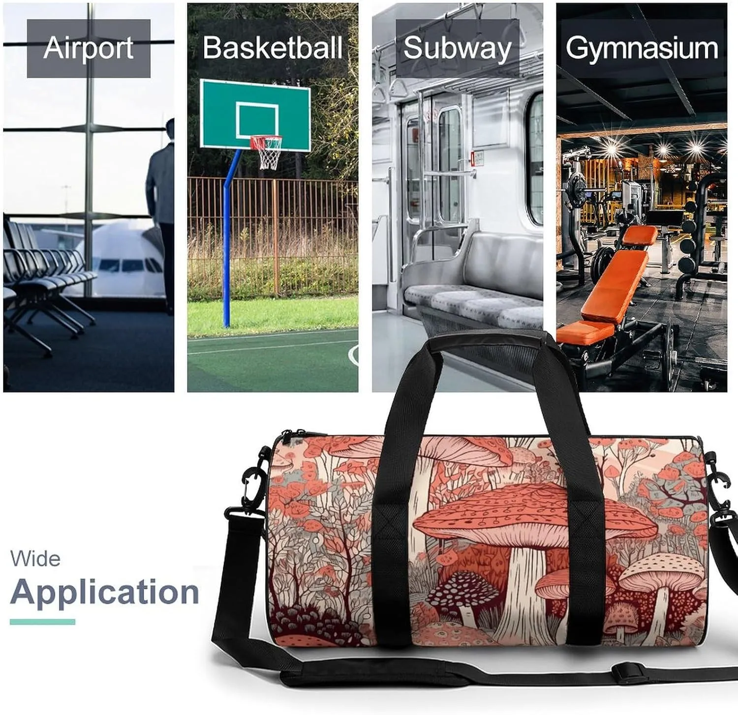 Gym Bag Cartoon Mushroom Duffel Bag for Men Women Overnight Bag with Shoe Compartment Workout Bags