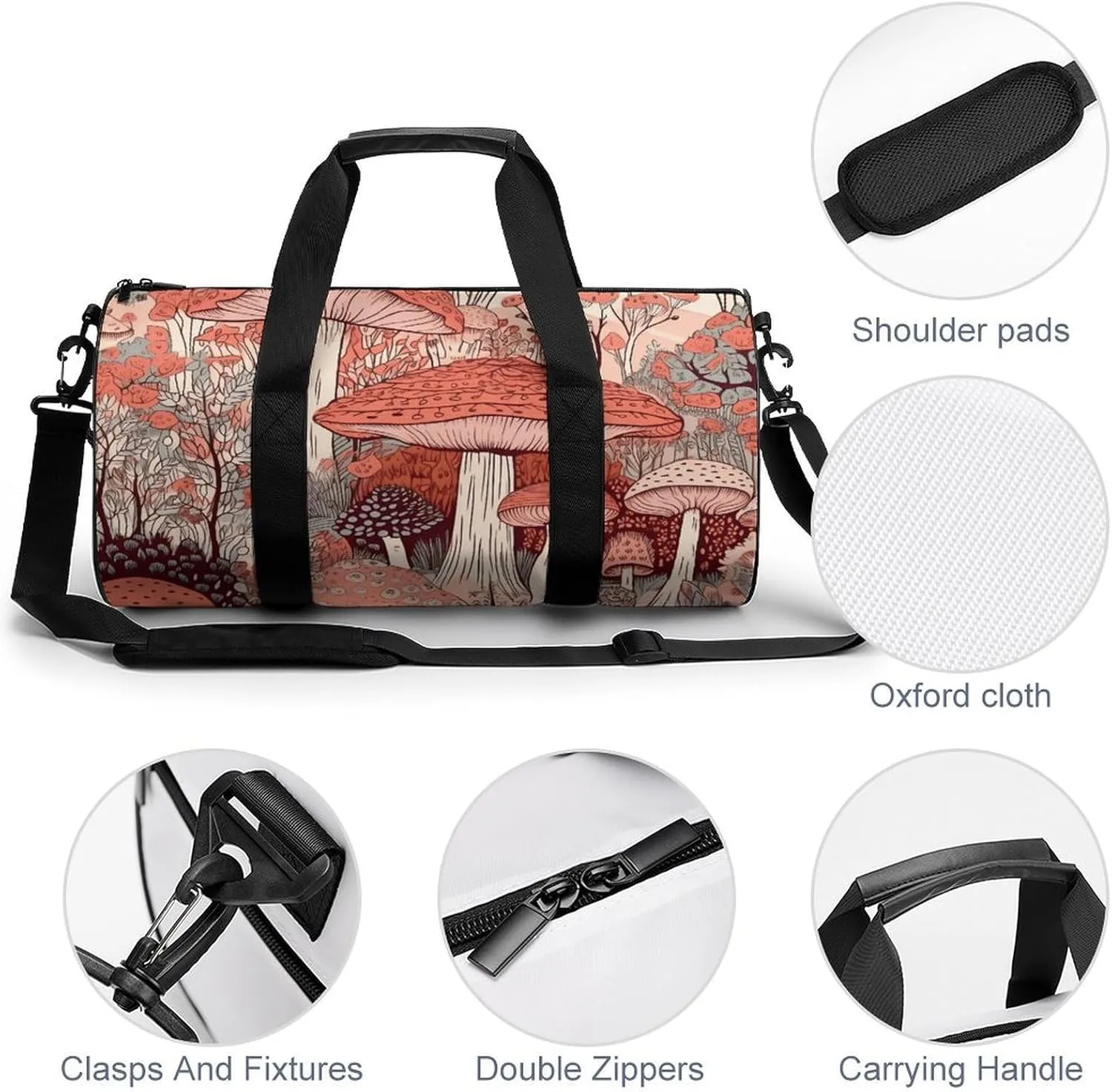 Gym Bag Cartoon Mushroom Duffel Bag for Men Women Overnight Bag with Shoe Compartment Workout Bags