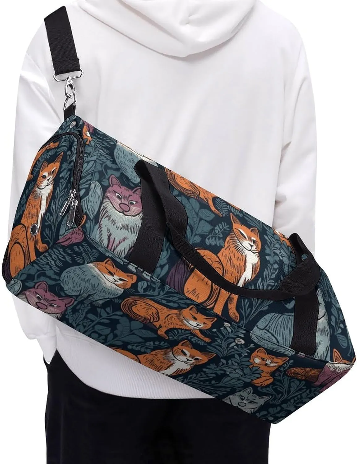 Gym Bag Cat Print Duffel Bag for Men Women Overnight Bag with Shoe Compartment Workout Bags