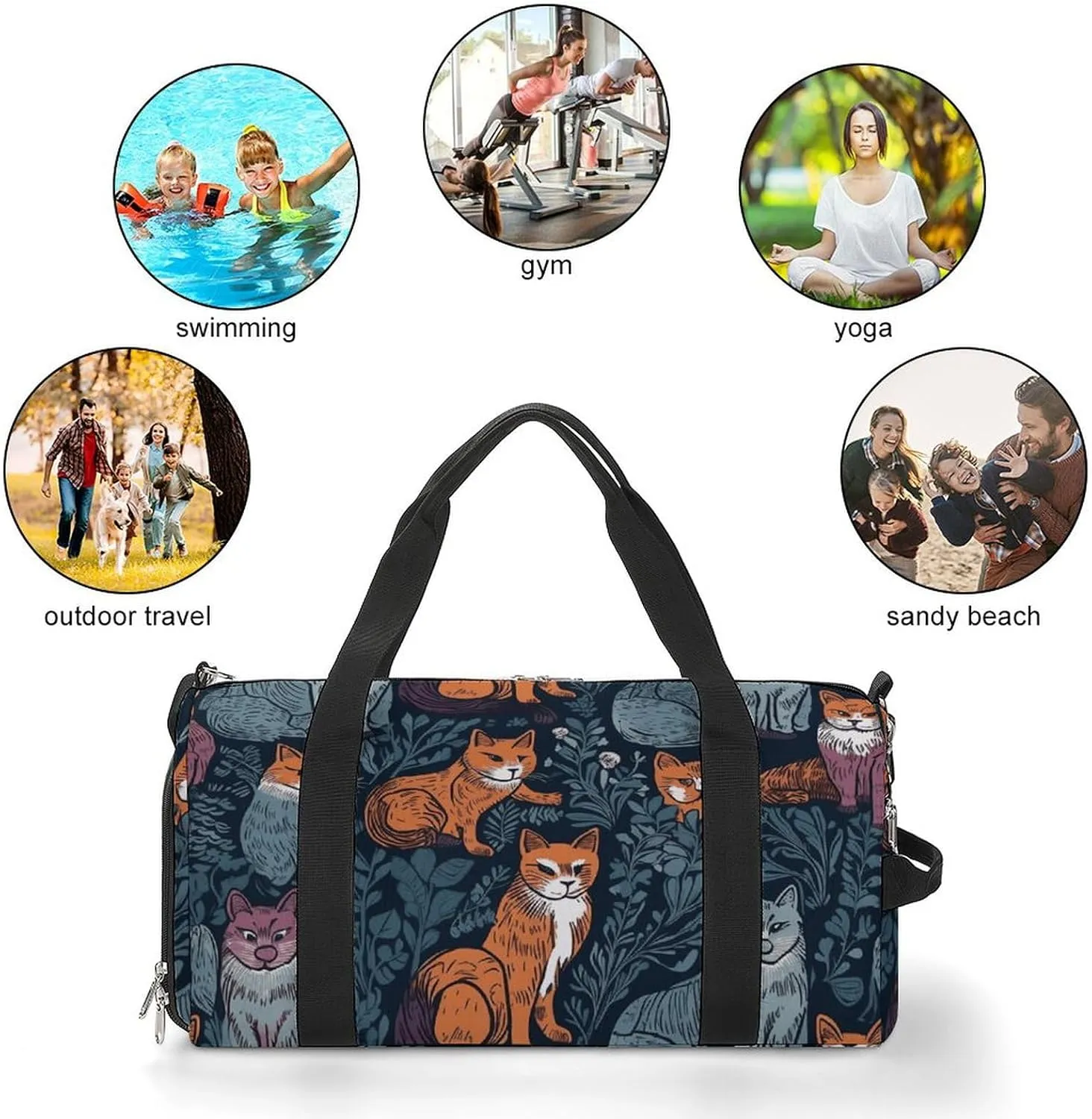 Gym Bag Cat Print Duffel Bag for Men Women Overnight Bag with Shoe Compartment Workout Bags