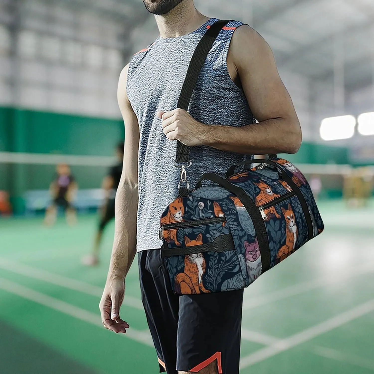 Gym Bag Cat Print Duffel Bag for Men Women Overnight Bag with Shoe Compartment Workout Bags