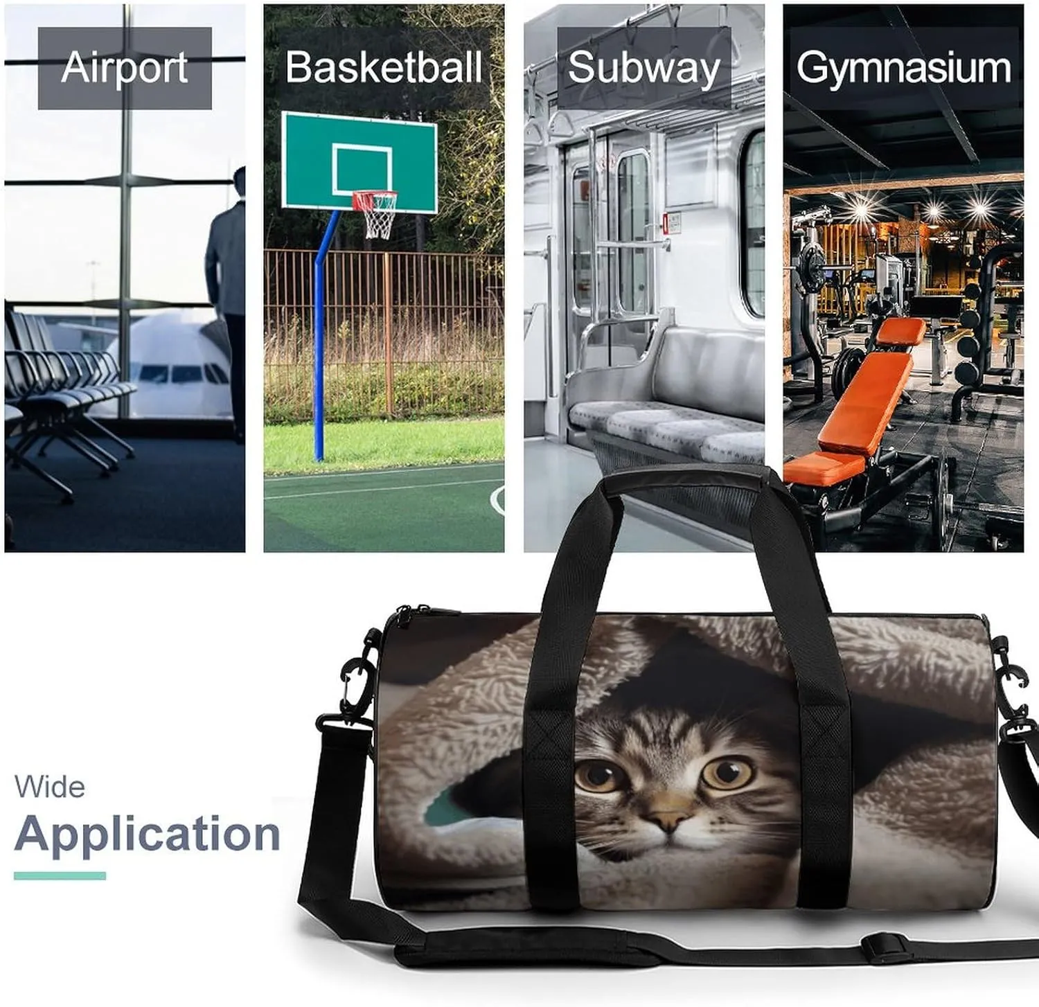 Gym Bag Cat Under Blanket Duffel Bag for Men Women Overnight Bag with Shoe Compartment Workout Bags