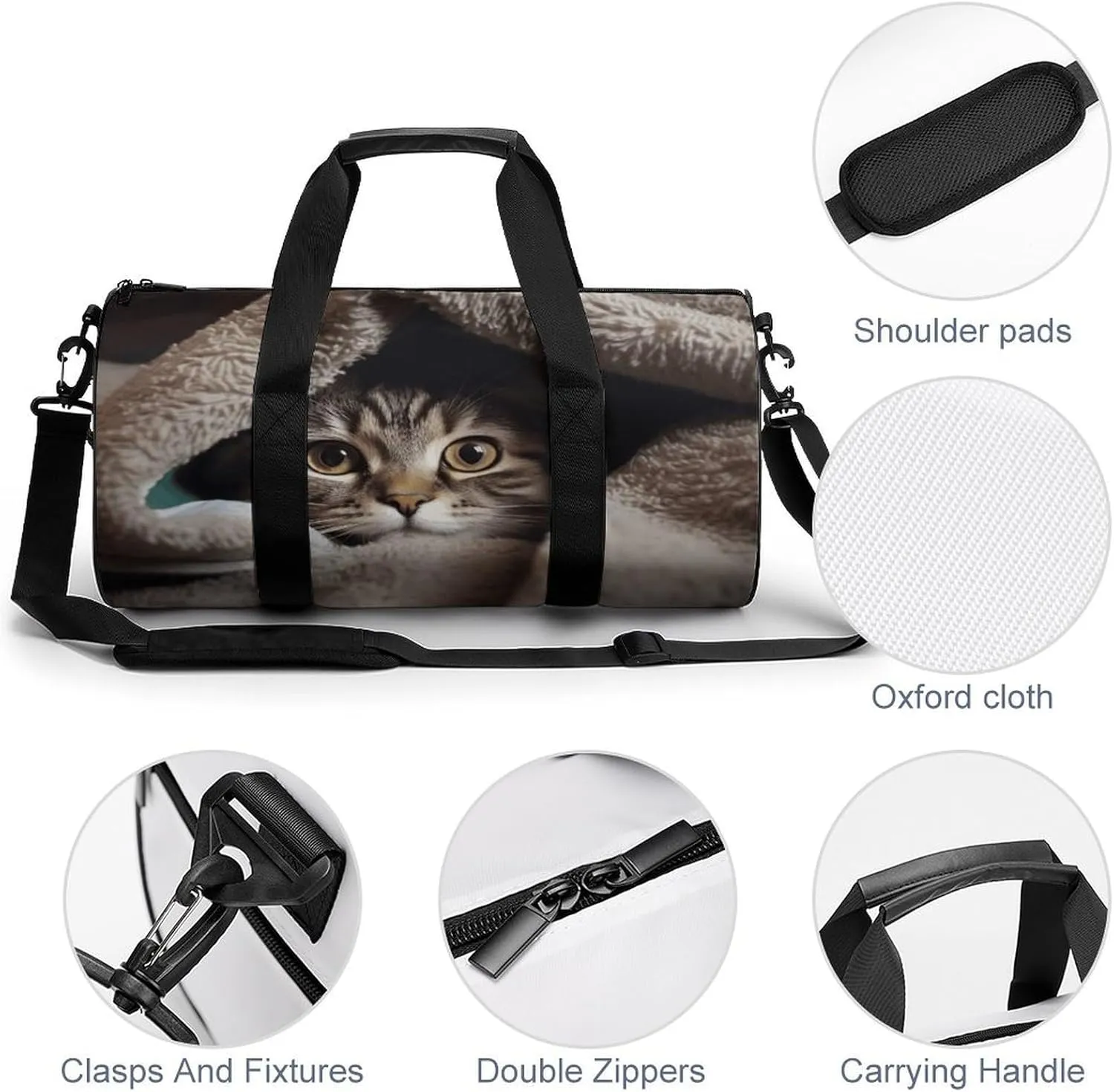 Gym Bag Cat Under Blanket Duffel Bag for Men Women Overnight Bag with Shoe Compartment Workout Bags
