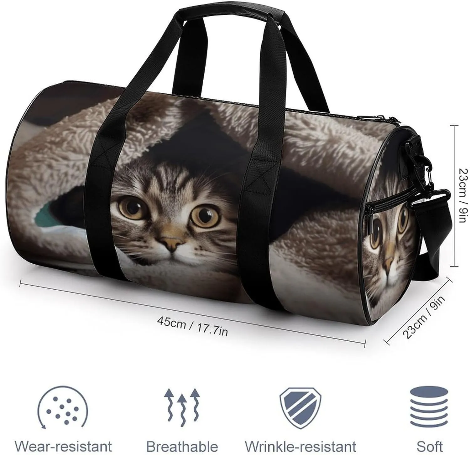 Gym Bag Cat Under Blanket Duffel Bag for Men Women Overnight Bag with Shoe Compartment Workout Bags