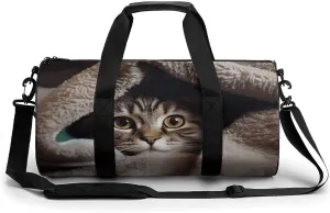 Gym Bag Cat Under Blanket Duffel Bag for Men Women Overnight Bag with Shoe Compartment Workout Bags