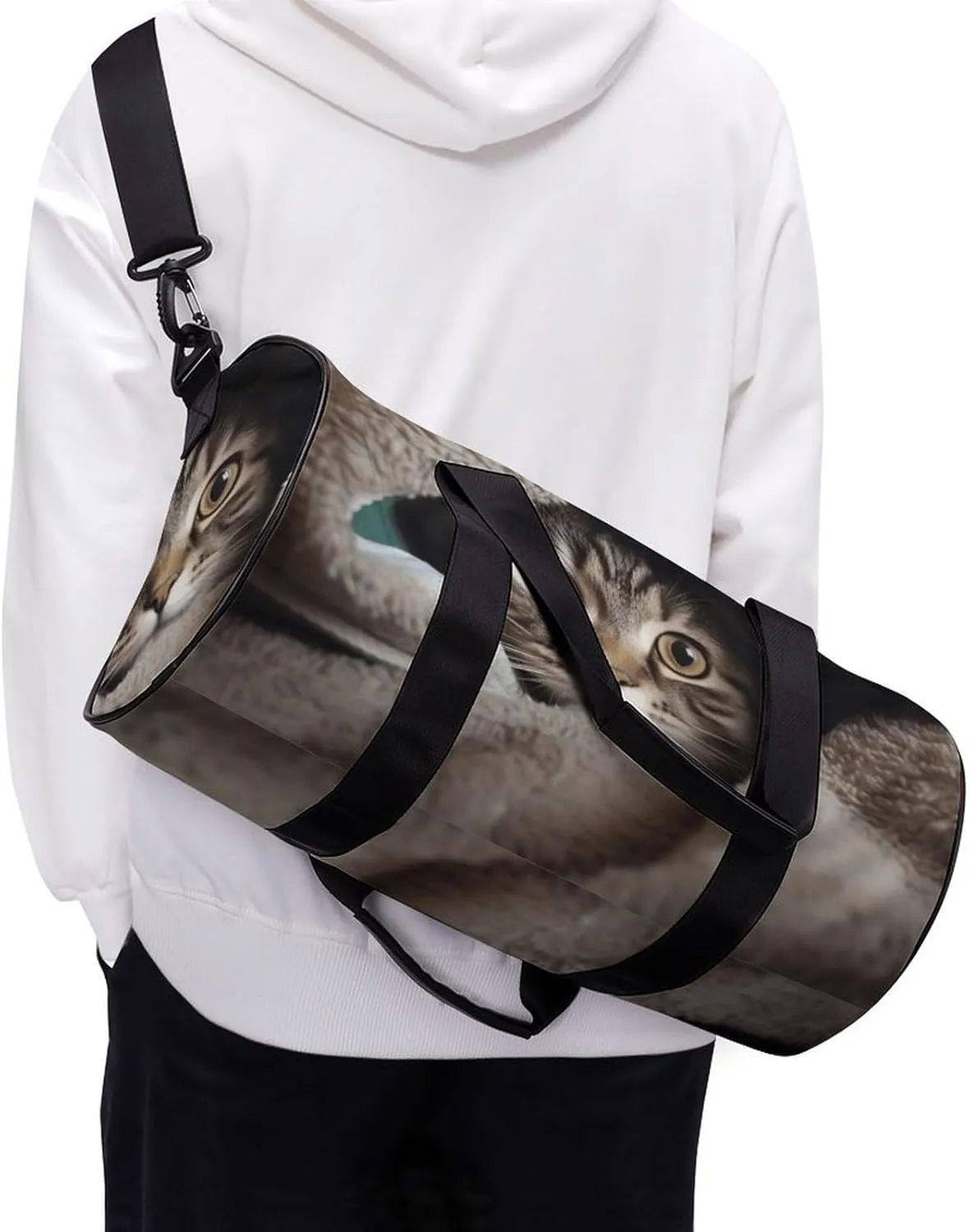 Gym Bag Cat Under Blanket Duffel Bag for Men Women Overnight Bag with Shoe Compartment Workout Bags