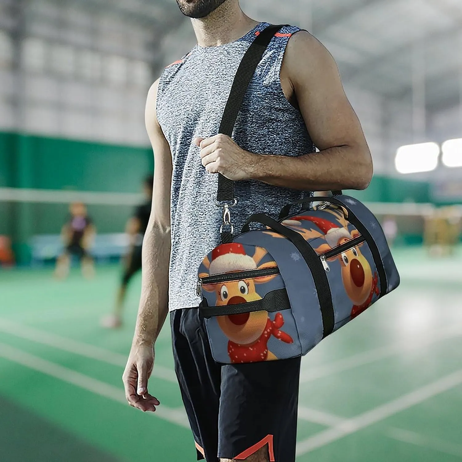 Gym Bag Christmas Deer Duffel Bag for Men Women Overnight Bag with Shoe Compartment Workout Bags