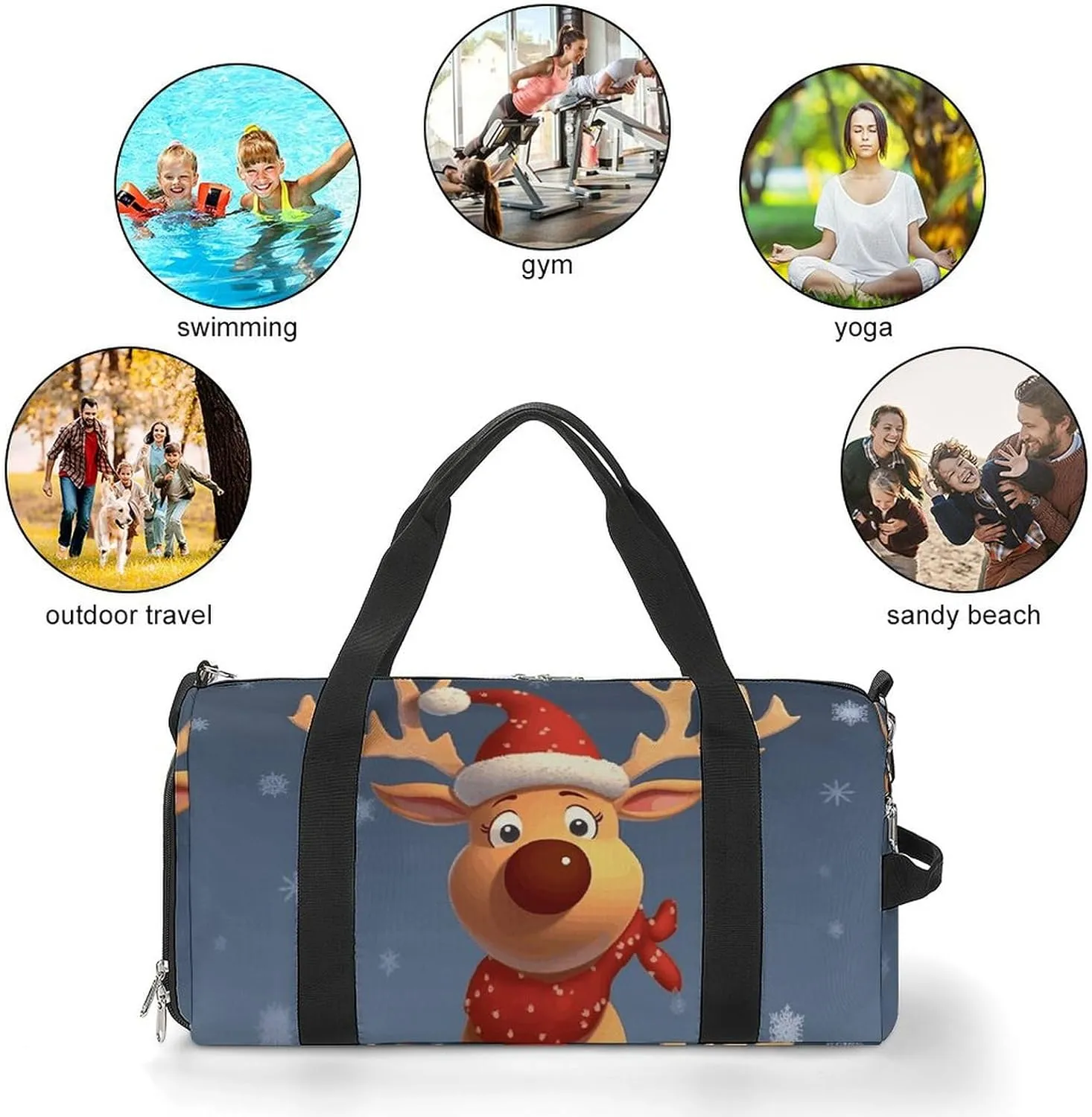Gym Bag Christmas Deer Duffel Bag for Men Women Overnight Bag with Shoe Compartment Workout Bags