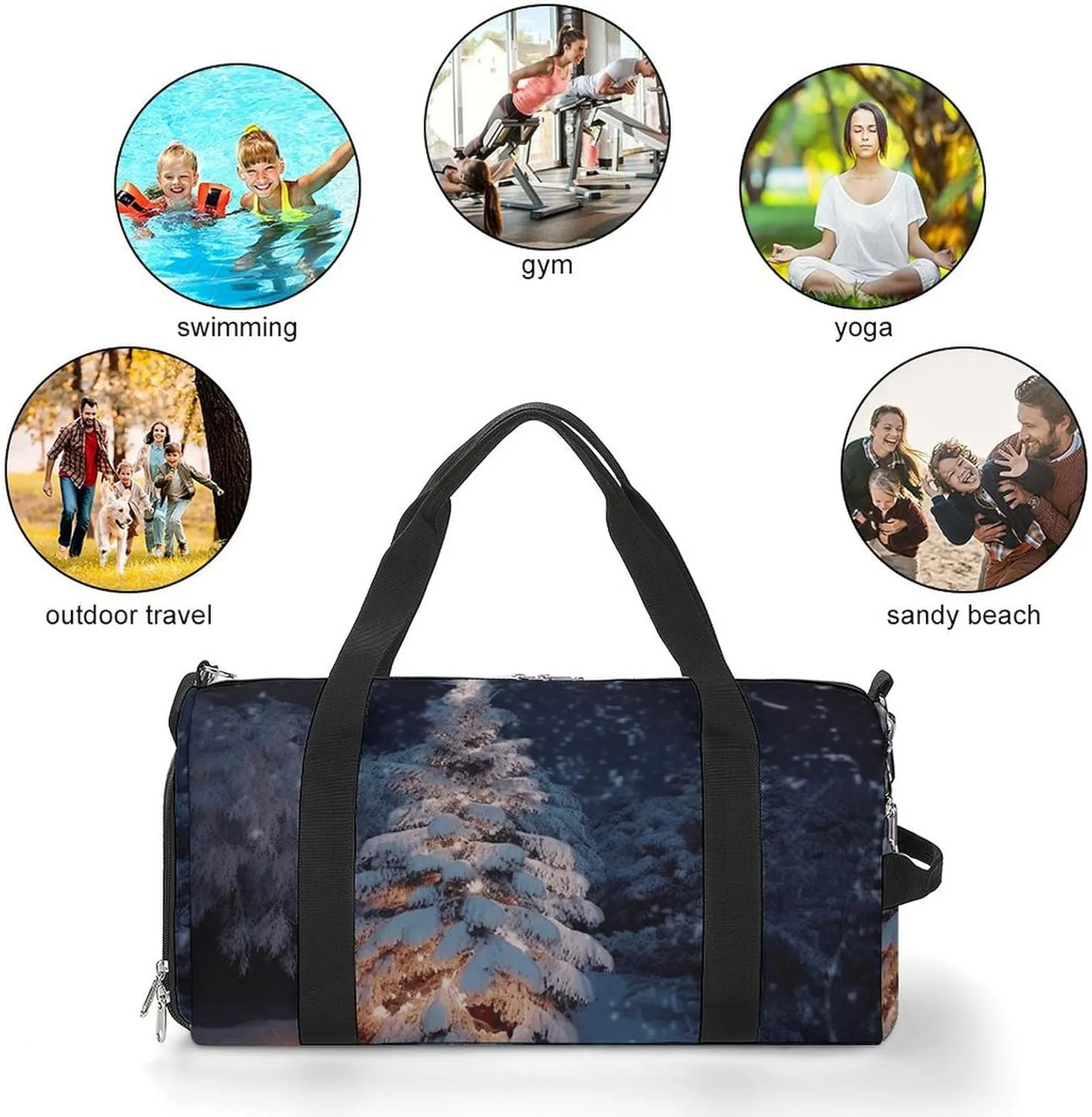 Gym Bag Christmas Tree Snow Duffel Bag for Men Women Overnight Bag with Shoe Compartment Workout Bags