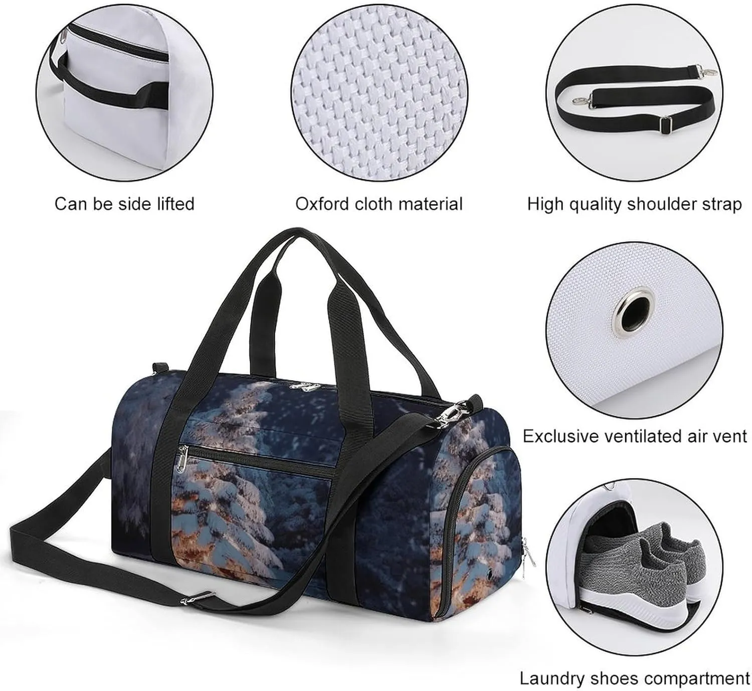 Gym Bag Christmas Tree Snow Duffel Bag for Men Women Overnight Bag with Shoe Compartment Workout Bags