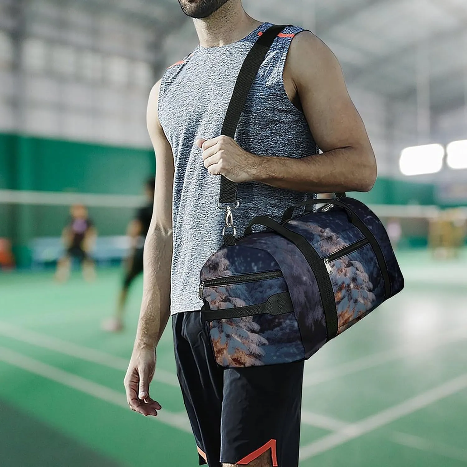 Gym Bag Christmas Tree Snow Duffel Bag for Men Women Overnight Bag with Shoe Compartment Workout Bags