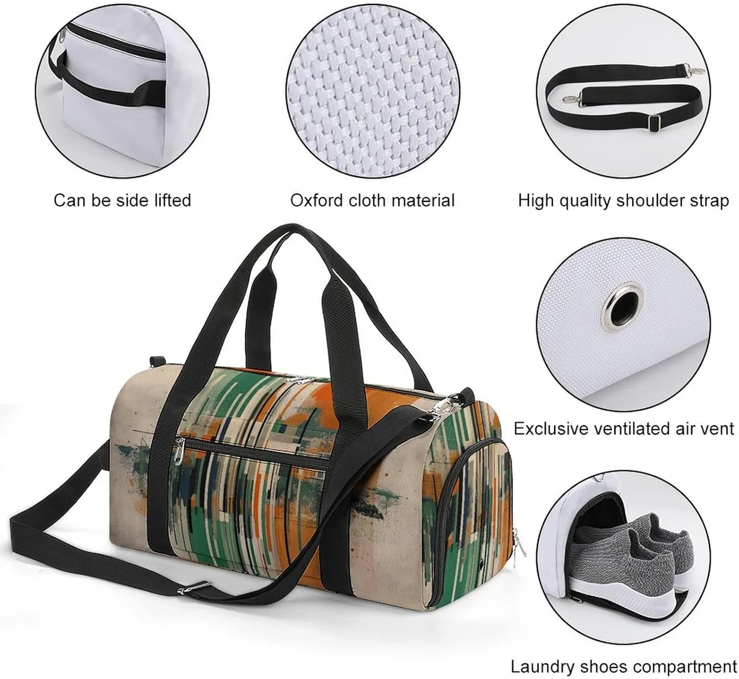 Gym Bag Complex Patterns Duffel Bag for Men Women Overnight Bag with Shoe Compartment Workout Bags
