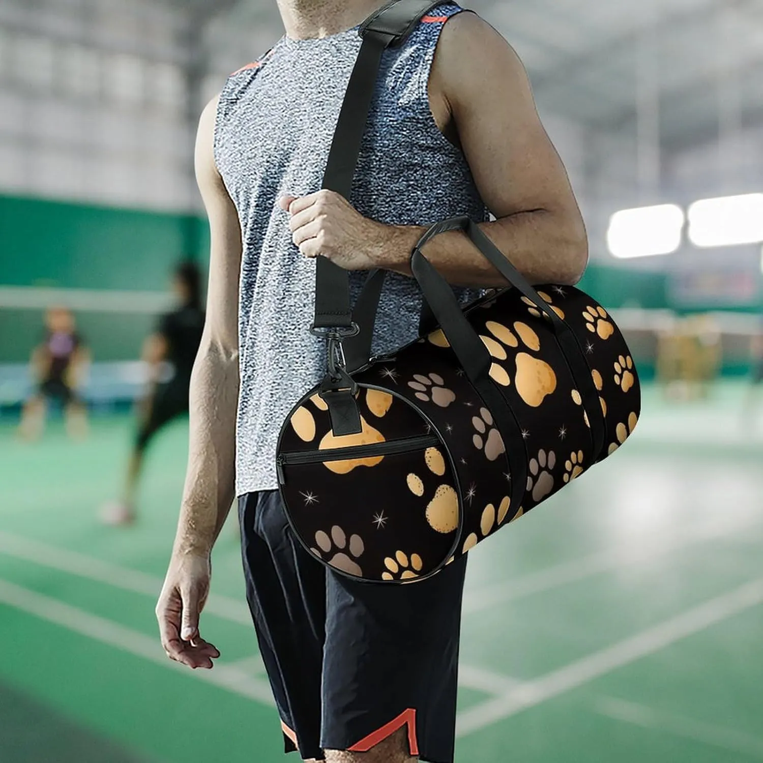 Gym Bag Dog Paw Print Duffel Bag for Men Women Overnight Bag with Shoe Compartment Workout Bags