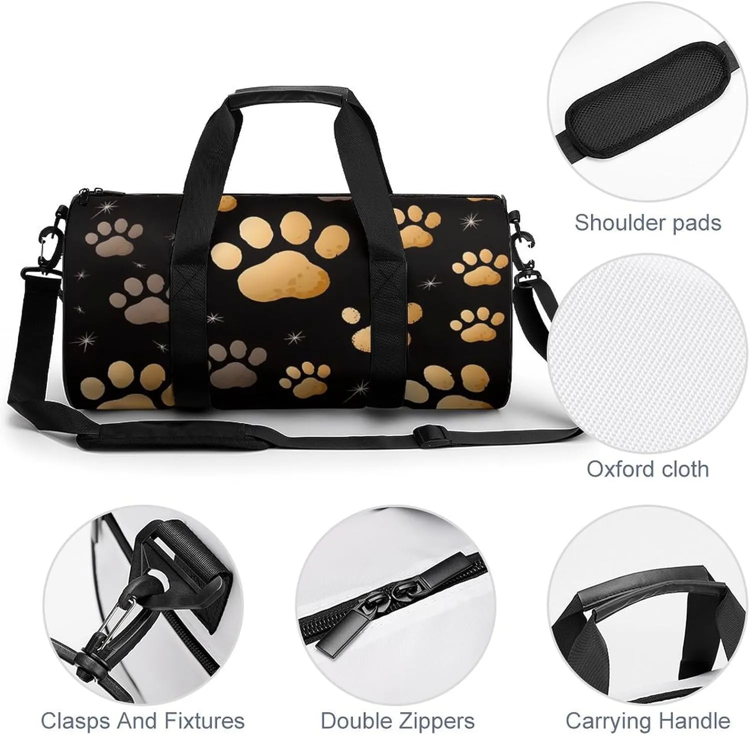 Gym Bag Dog Paw Print Duffel Bag for Men Women Overnight Bag with Shoe Compartment Workout Bags