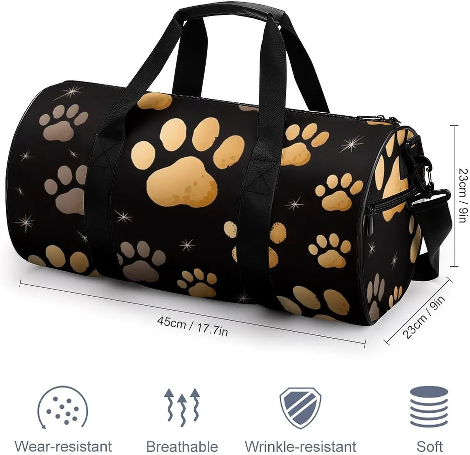 Gym Bag Dog Paw Print Duffel Bag for Men Women Overnight Bag with Shoe Compartment Workout Bags