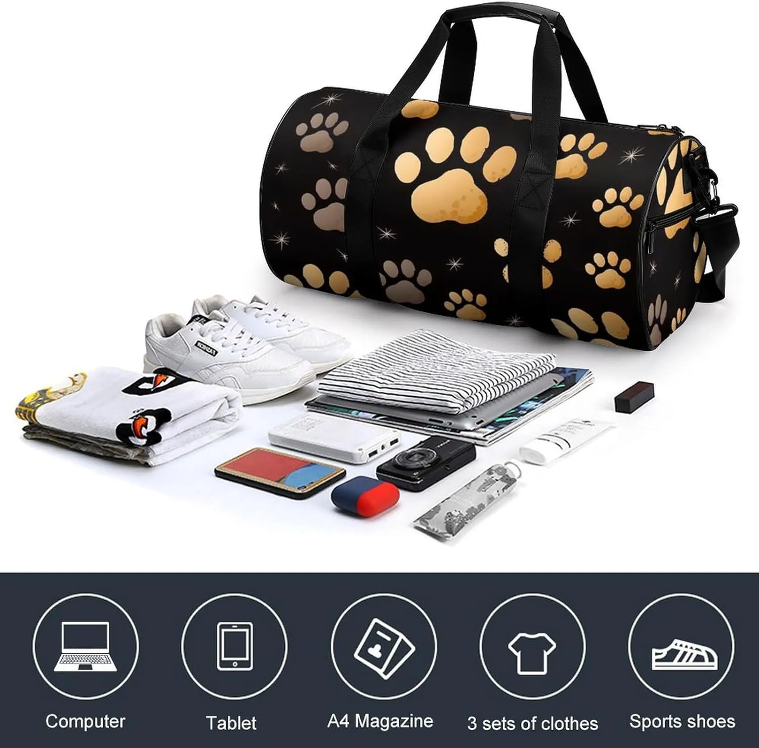 Gym Bag Dog Paw Print Duffel Bag for Men Women Overnight Bag with Shoe Compartment Workout Bags